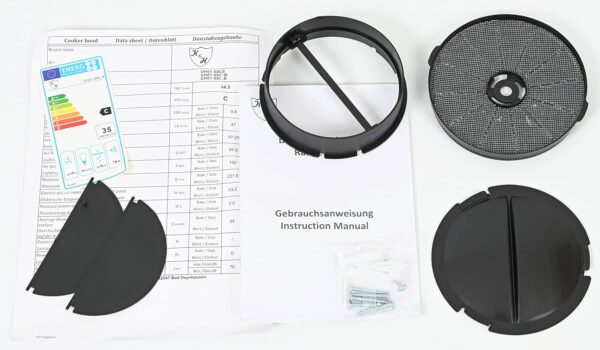 K&H® 60cm Dunstabzugshaube, Unterbauhaube, LED, 350 m³/h, Energieklasse D, Metall-Fettfilter Doppelmotor UH01-60CS-DM – Bild 5