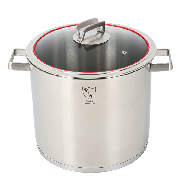 K&H Unique Suppentopf mit Glasdeckel, Induktionsgeeignet, Edelstahl rostfrei 18/10 poliert, 13Liter (1-teilig 101)