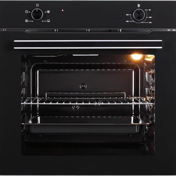 K&H Einbau-Backofen 60 cm, Autark, Knebelbedienung, Energieeffizienzklasse A, Wärmeschutzverglasung, Full-Black-Design, 75 l Volumen, 75L-RK